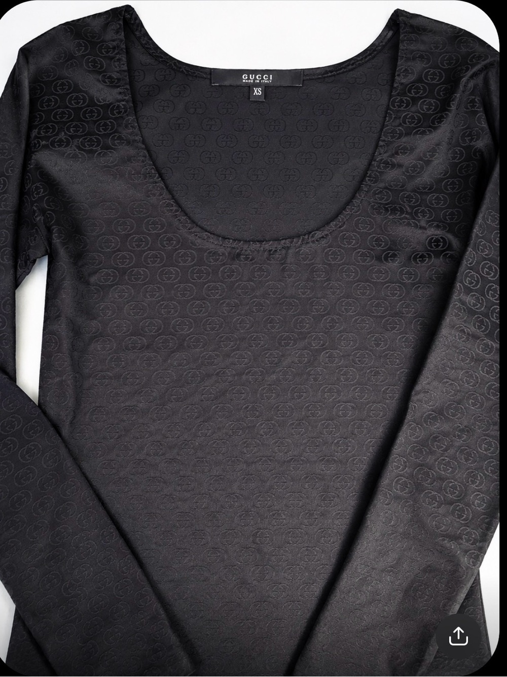 Gucci Black Long Sleeve Scoop Neck Logo-Jacquard Top